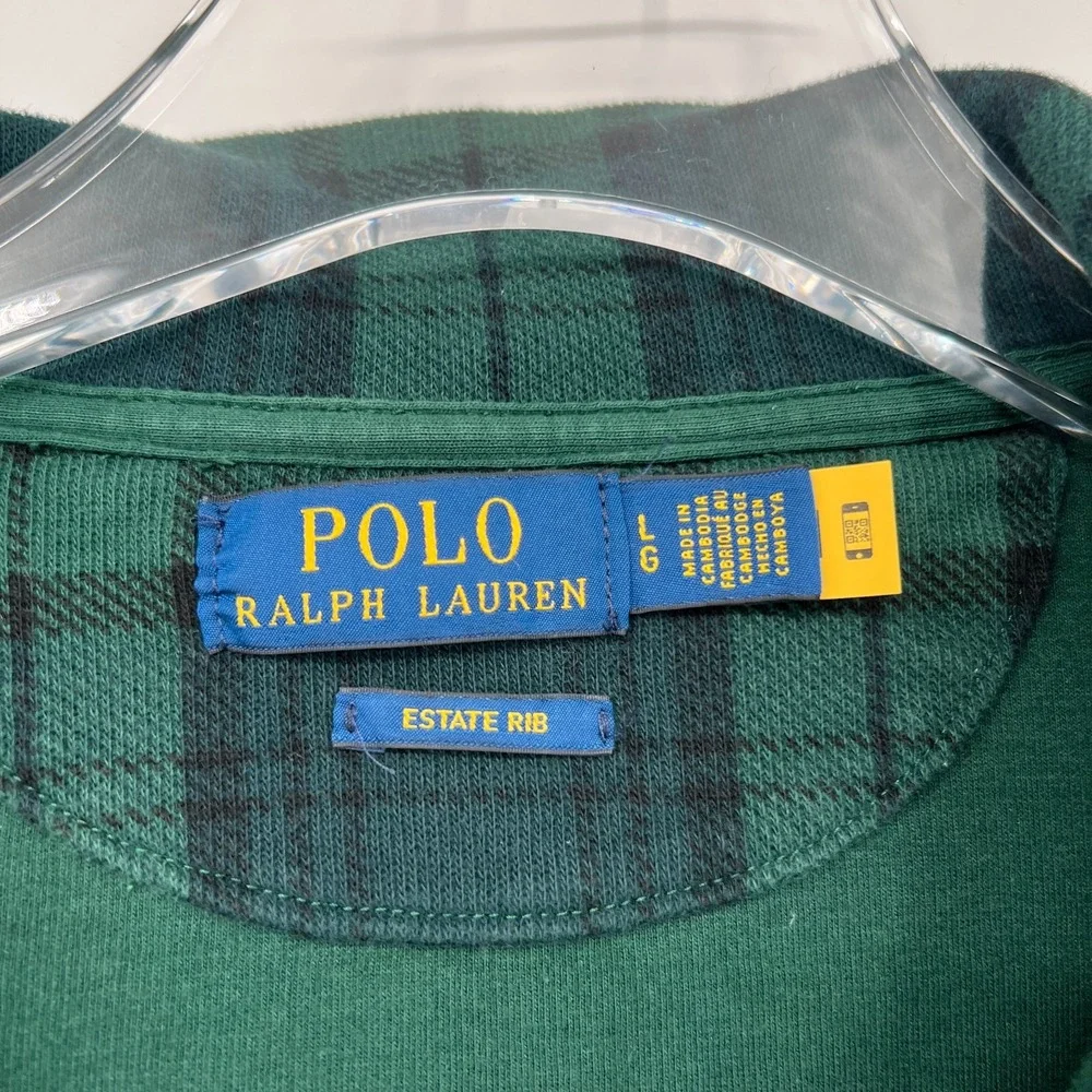Polo Ralph Lauren Blackwatch Plaid Estate Rib Quarter Zip Sweater Mens L